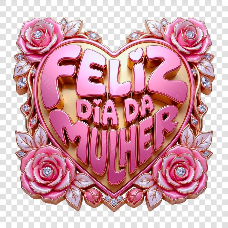 Elemento 3D Coração Feliz Dia da Mulher 8 Março PNG Fundo Transparente