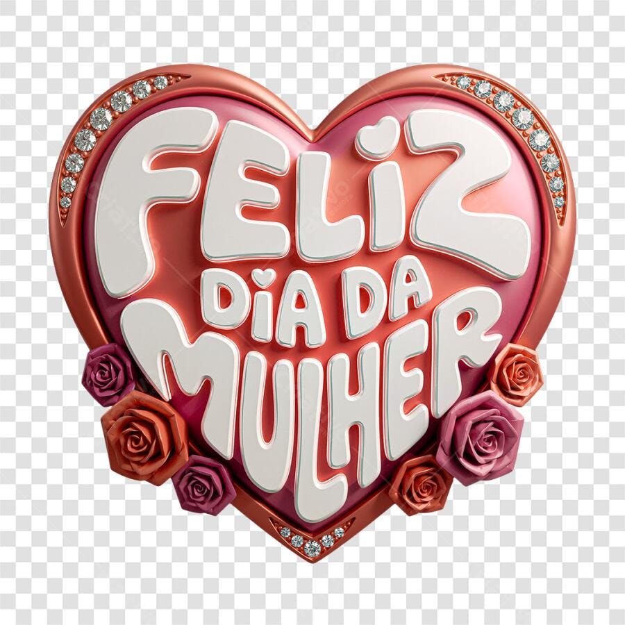 Elemento 3D Coração Feliz Dia da Mulher 8 Março PNG Fundo Transparente