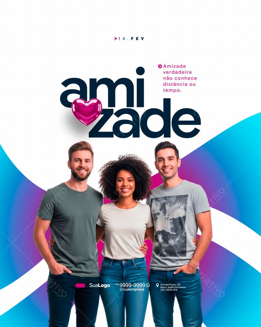 Post Instagram Dia da Amizade 14 de Fevereiro PSD Editável