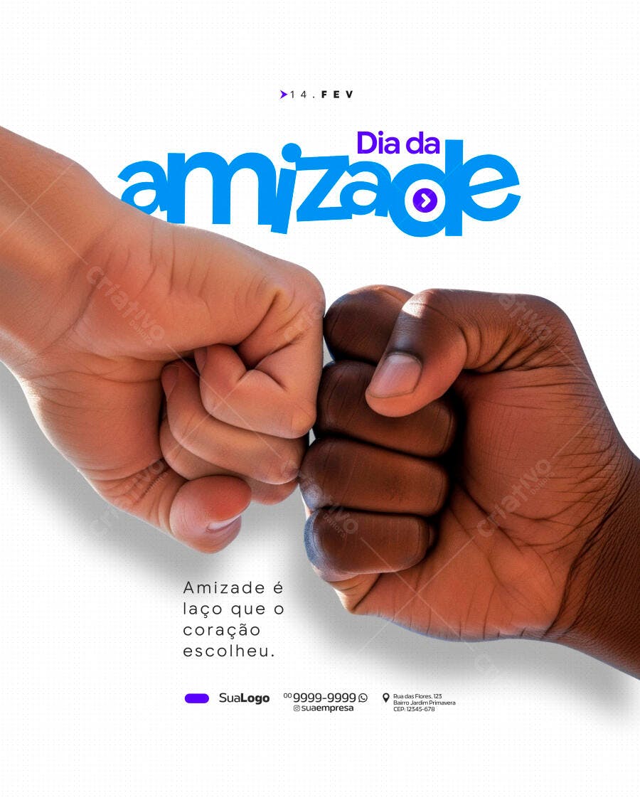 Post Instagram Dia da Amizade 14 Fev PSD Editável