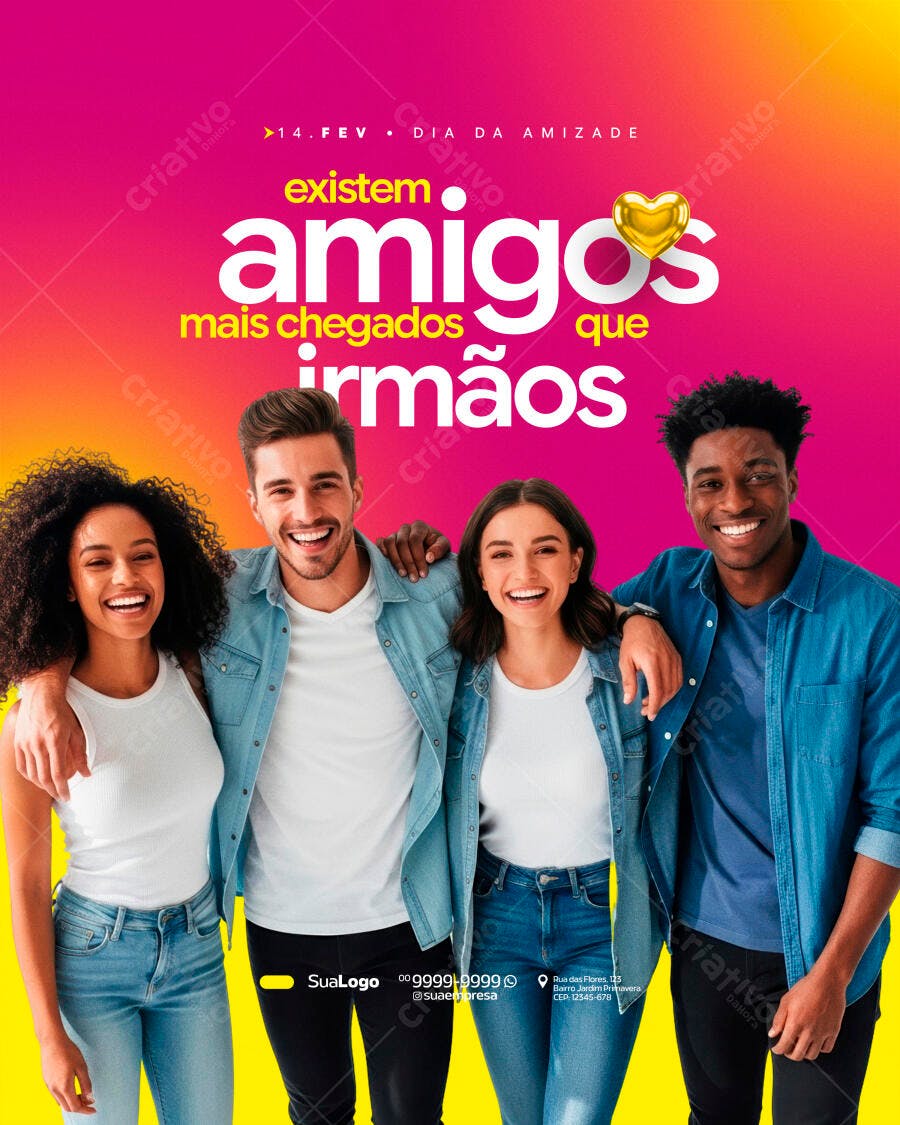 Post Instagram Dia da Amizade 14 Fev PSD Editável