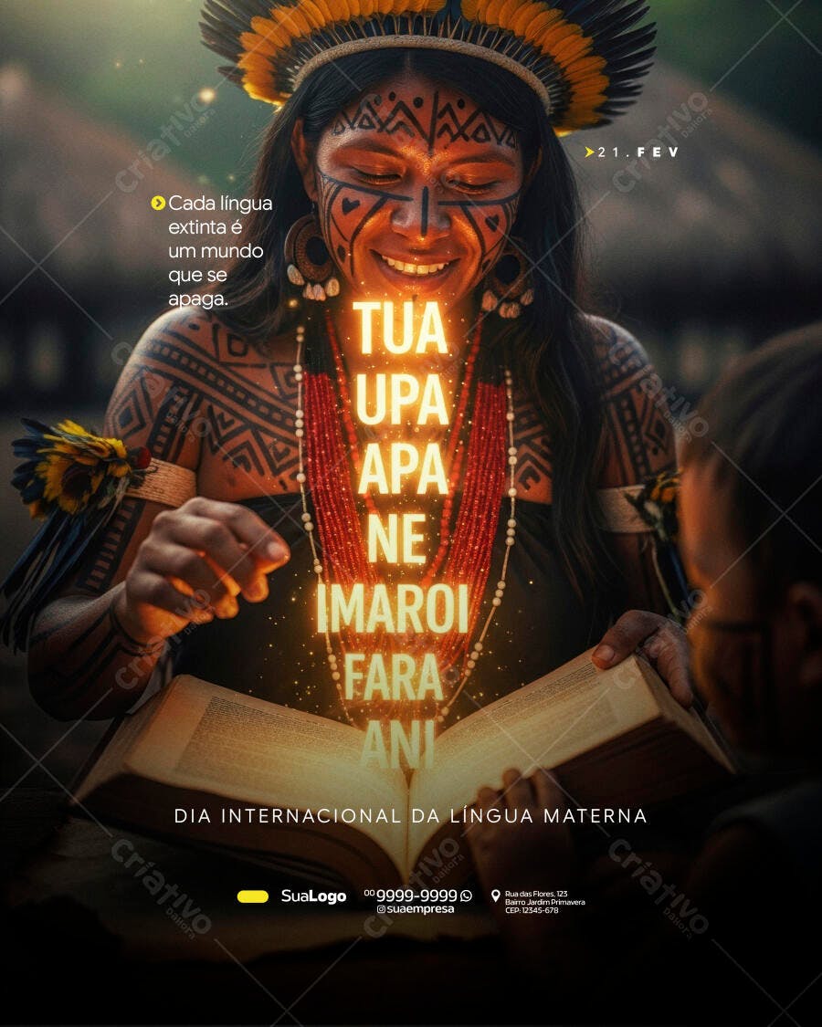 Post Dia Internacional Língua Materna Indígena PSD Editável