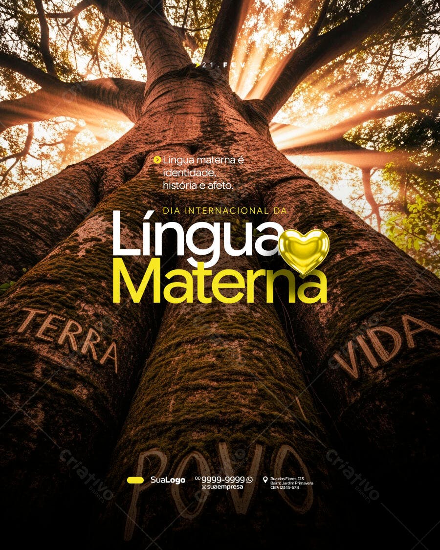 Post Dia Internacional da Língua Materna PSD Editável