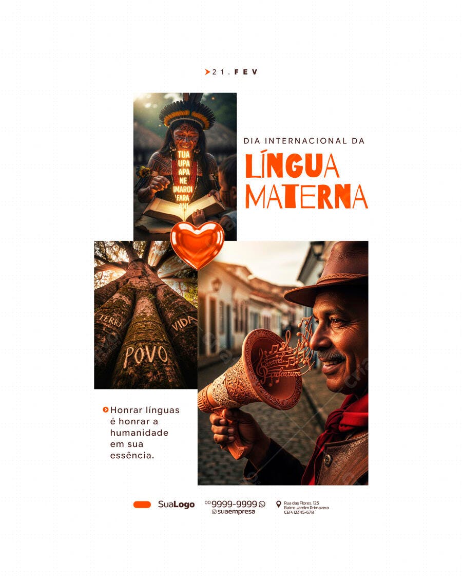Post Instagram Dia Internacional da Língua Materna PSD Editável