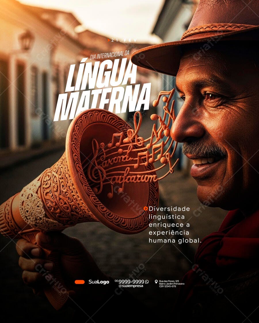 Post Dia Internacional da Língua Materna PSD Editável