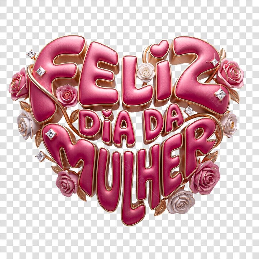 Elemento 3D Feliz Dia da Mulher 8 Março PNG Fundo Transparente