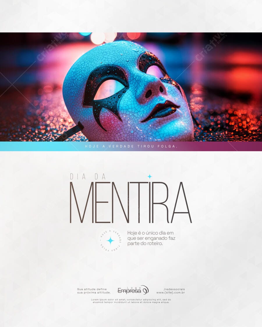 Post Dia da Mentira Máscara Azul Neon PSD Editável