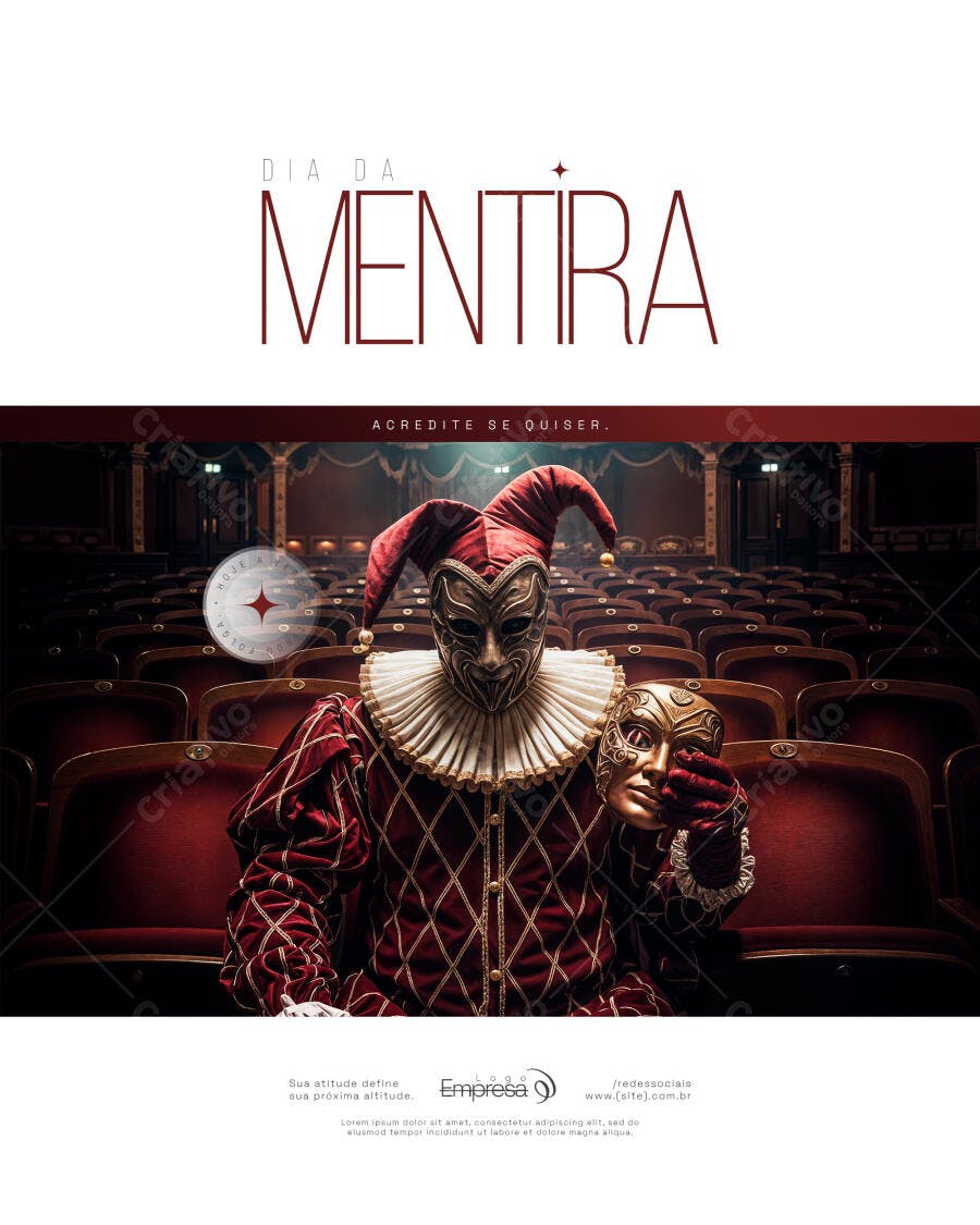 Post Dia da Mentira 1 de Abril Máscara Teatral PSD Editável