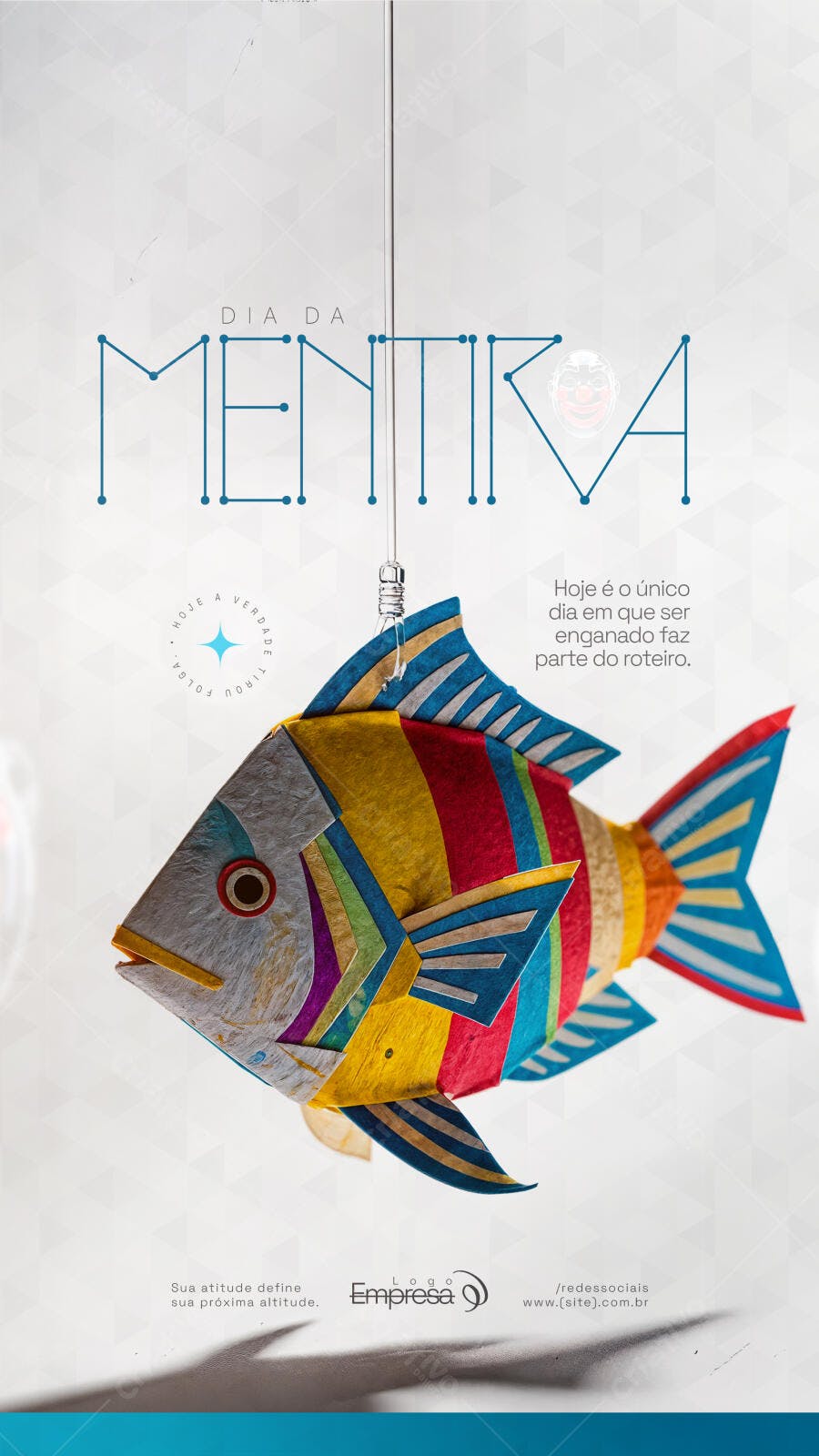 Post Instagram Dia da Mentira Peixe Colorido PSD Editável