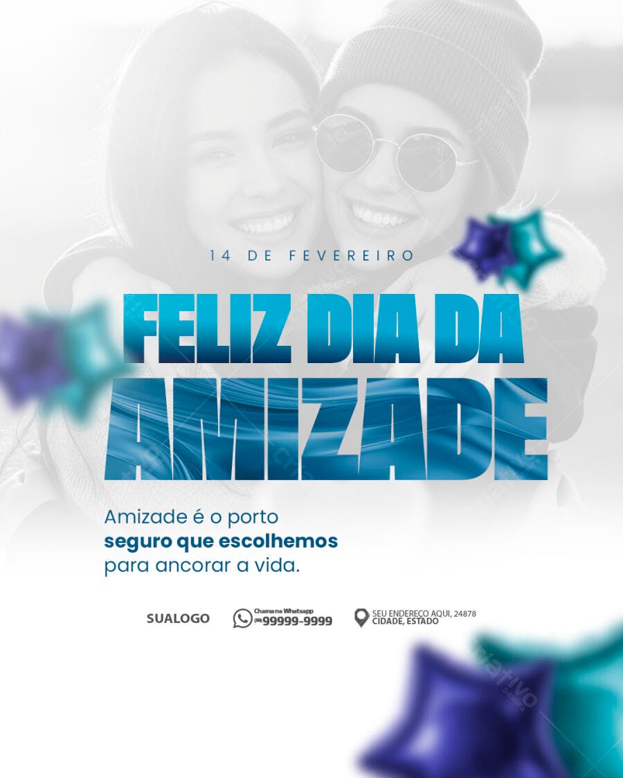 Post Instagram Dia da Amizade 14 de Fevereiro PSD Editável