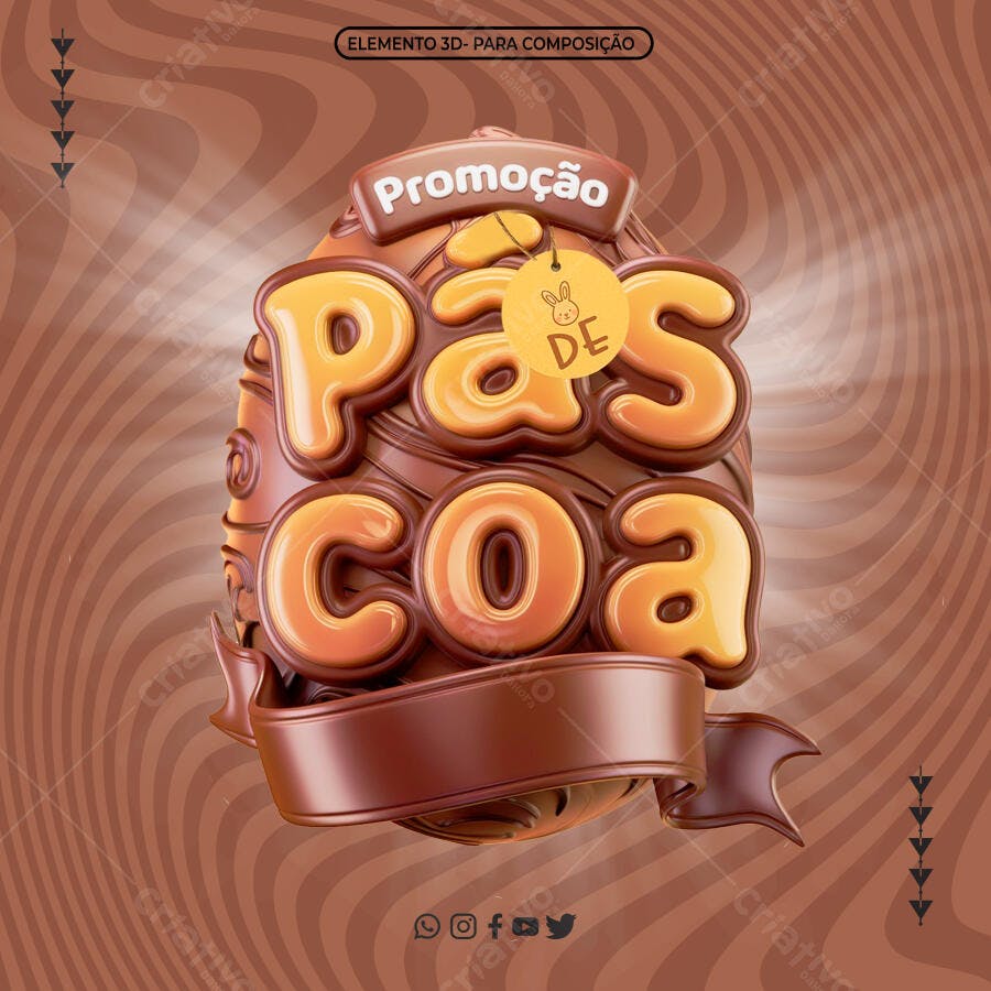 Selo 3D Páscoa Promoção Chocolate PNG Fundo Transparente