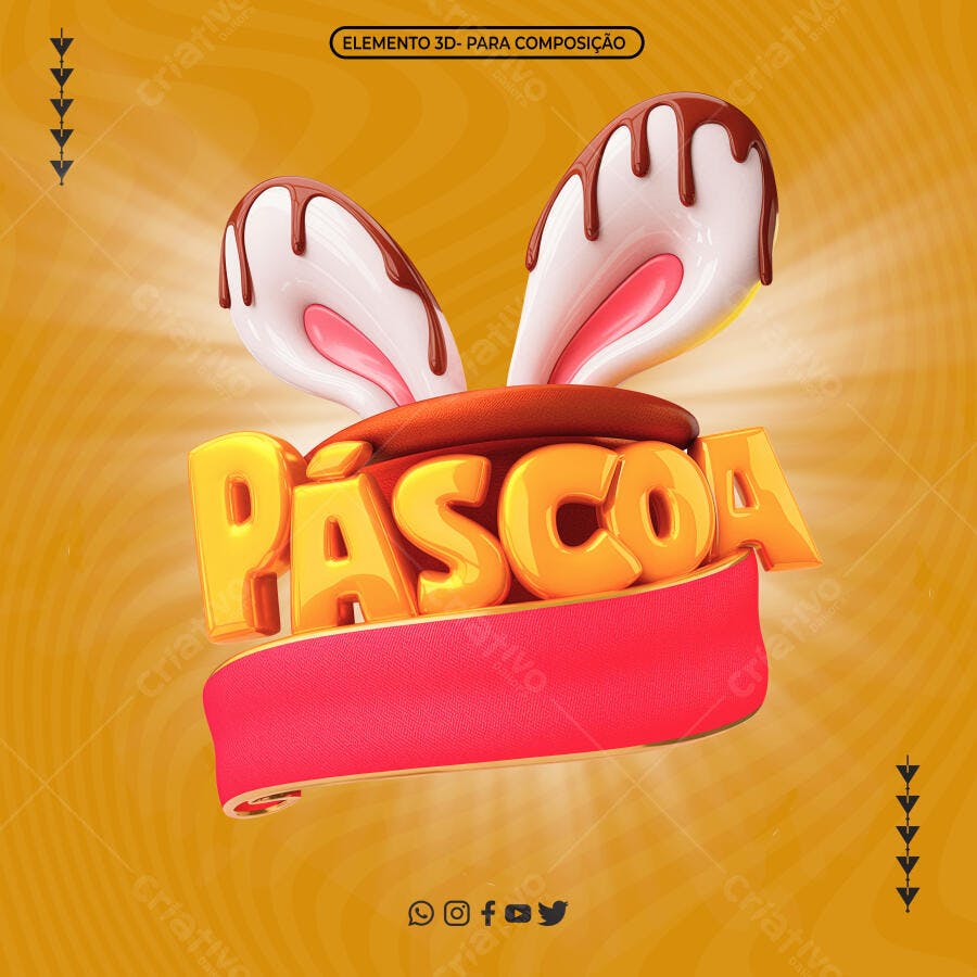 Selo 3D Páscoa Orelhas de Coelho Chocolate PNG Transparente
