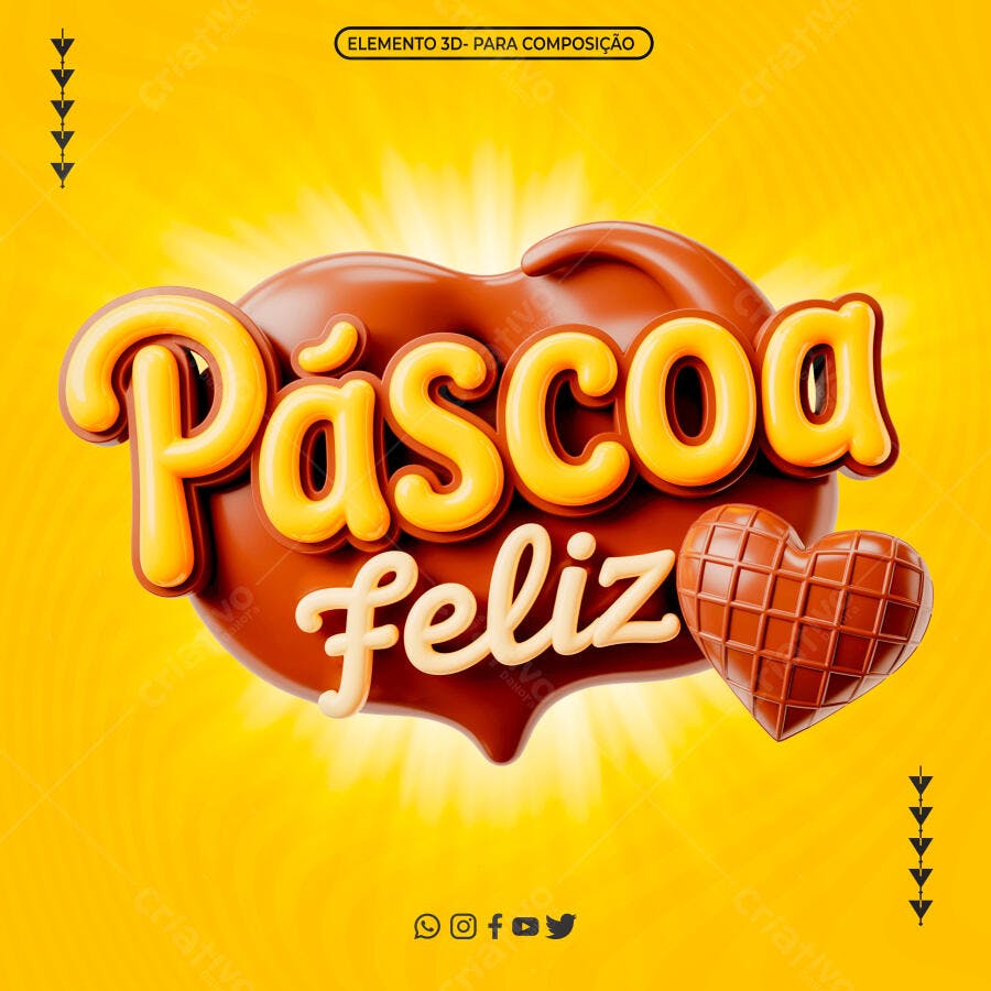 Selo 3D Páscoa Feliz Chocolate PNG Fundo Transparente