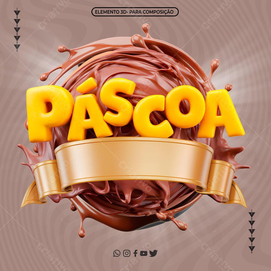 Selo 3D Páscoa Chocolate Dourado PNG Fundo Transparente