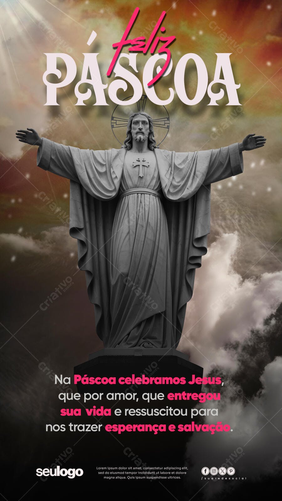 Post Instagram Feliz Páscoa Jesus Cristo PSD Editável