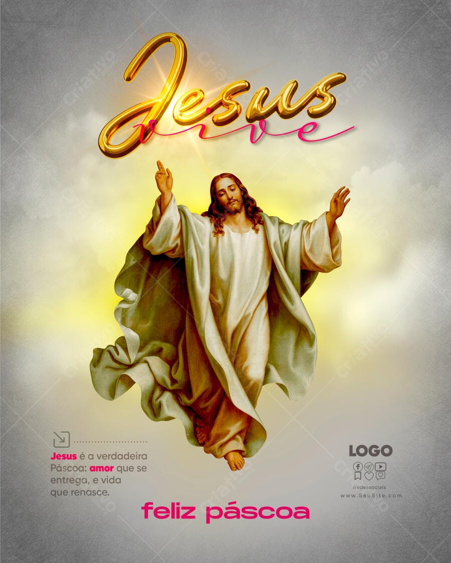 Post Páscoa Jesus Cristo Igreja PSD Editável