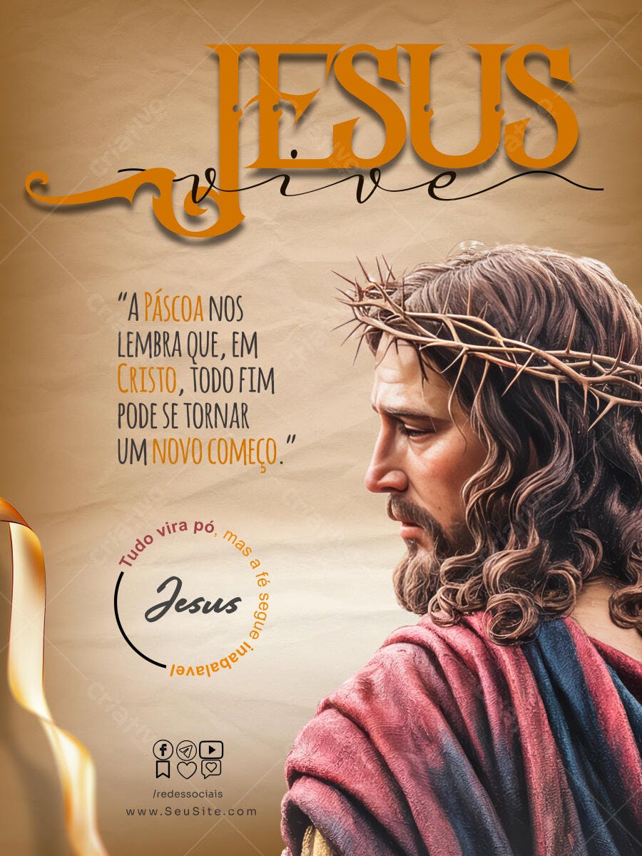 Post Instagram Páscoa Jesus Vive PSD Editável