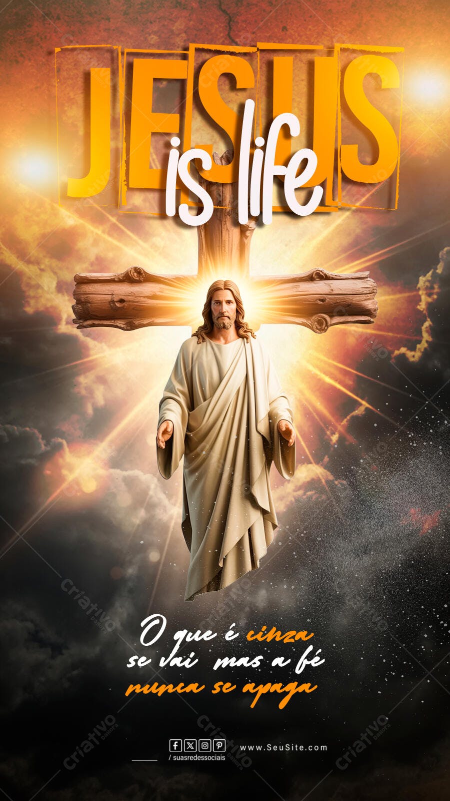 Story Instagram Jesus is Life Fé Cristã PSD Editável