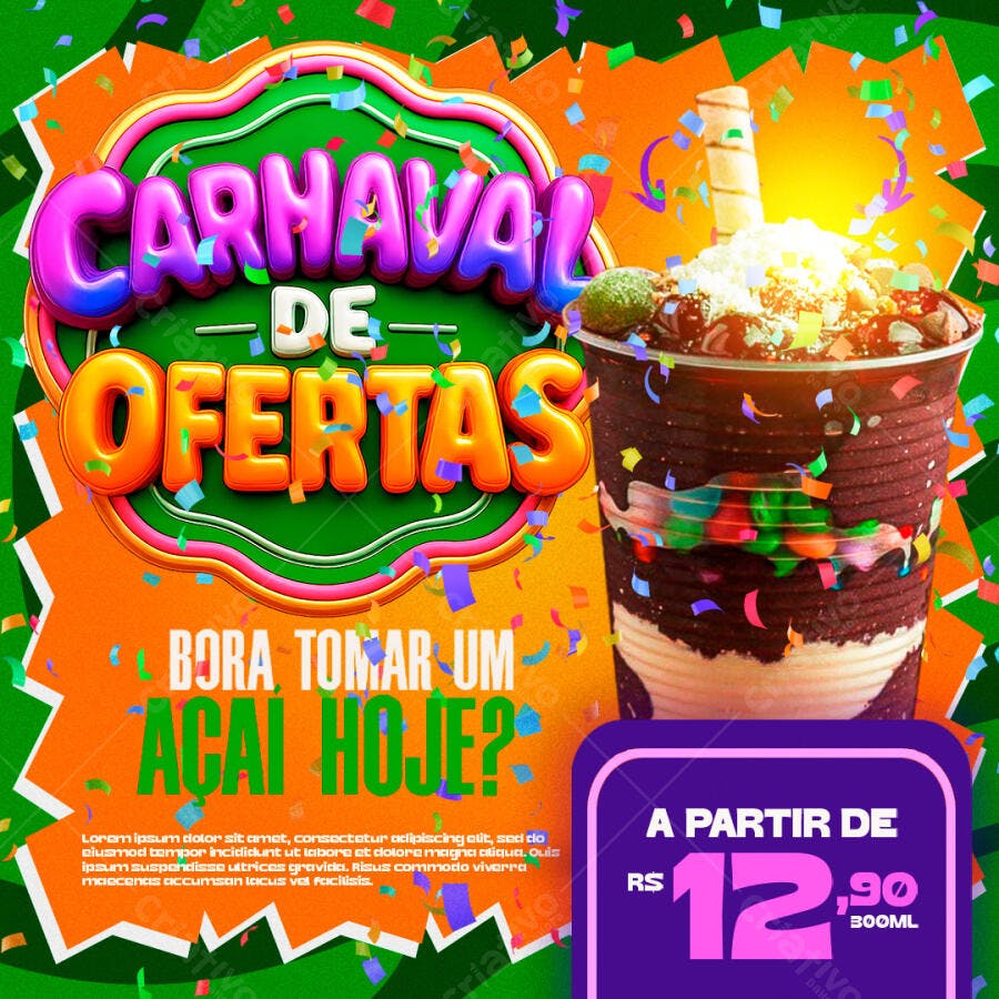 Post Instagram Carnaval de Ofertas Açaí PSD Editável
