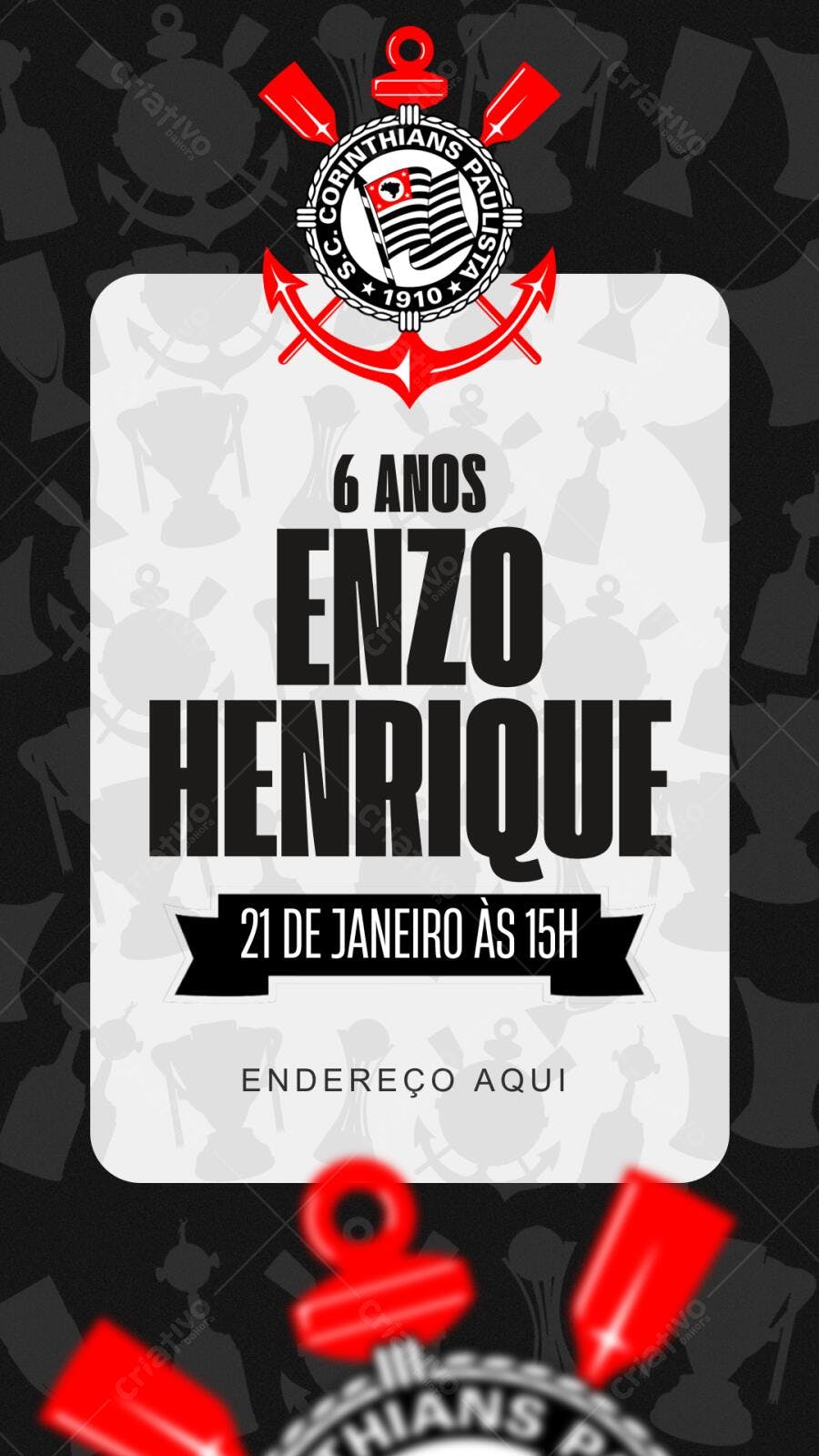 Convite Aniversário Corinthians 6 Anos Editável