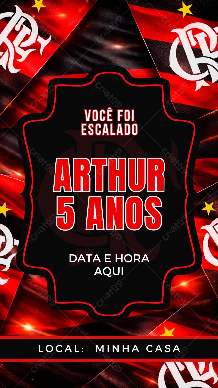 Convite Aniversário Flamengo 5 Anos Editável