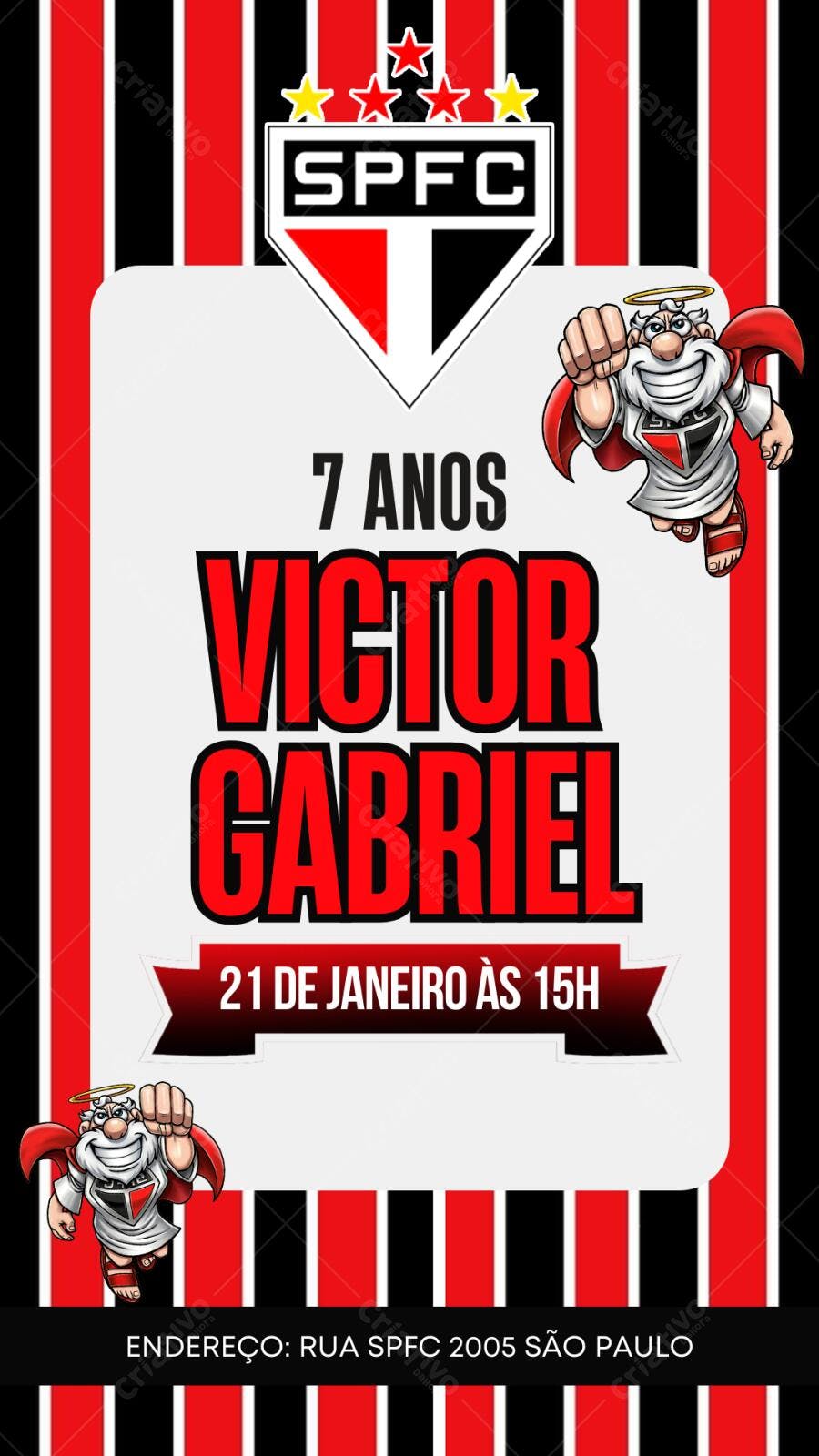 Convite Aniversário São Paulo Futebol Clube 7 Anos Editável