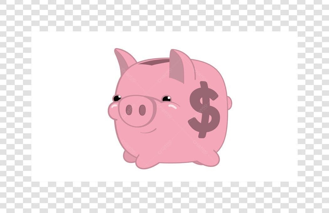 Ilustração Cofrinho Porquinho Rosa Economia PNG Fundo Transparente