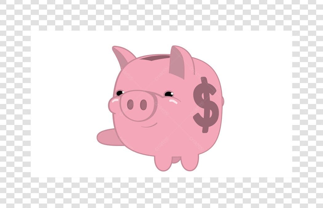 Ilustração Cofrinho Porquinho Rosa Dinheiro PNG Fundo Transparente