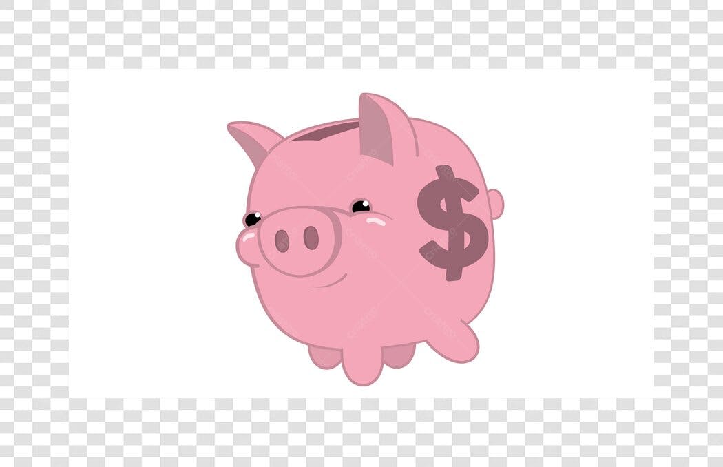 Ilustração Porquinho Cofre Dinheiro Rosa PNG Fundo Transparente