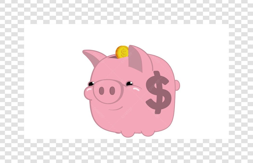 Ilustração Cofrinho Porquinho Rosa Moeda PNG Fundo Transparente