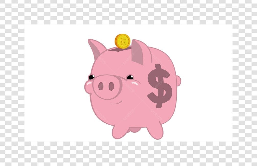 Ilustração Porquinho Cofre Dinheiro Moeda PNG Fundo Transparente