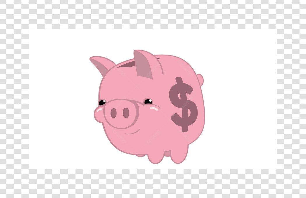 Ilustração Porquinho Mealheiro Dinheiro Rosa PNG Fundo Transparente