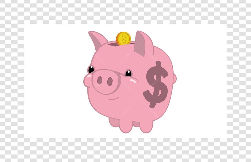 Ilustração Cofrinho Porquinho Rosa Moeda PNG Fundo Transparente