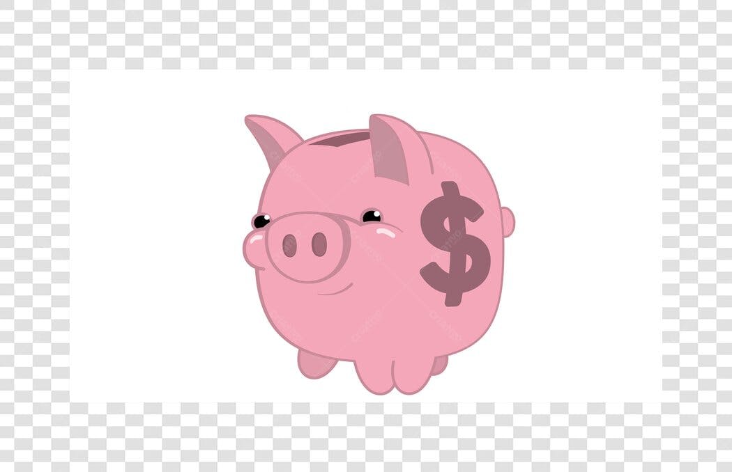 Clipart Cofrinho Porquinho Rosa Dinheiro PNG Fundo Transparente