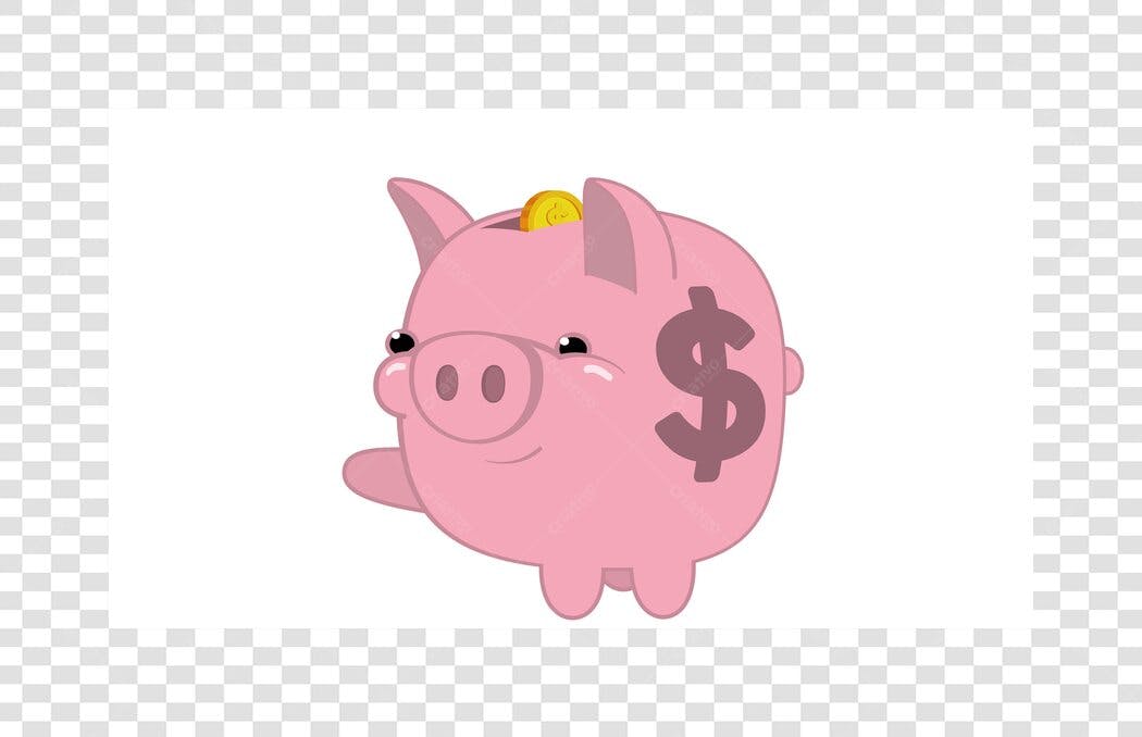 Clipart Porquinho Cofre Rosa Moeda PNG Fundo Transparente