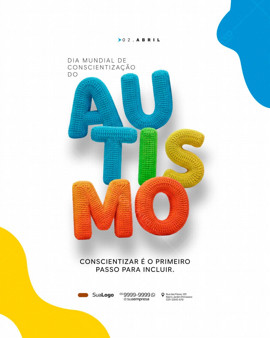 Post Instagram Dia Mundial Conscientização Autismo PSD Editável