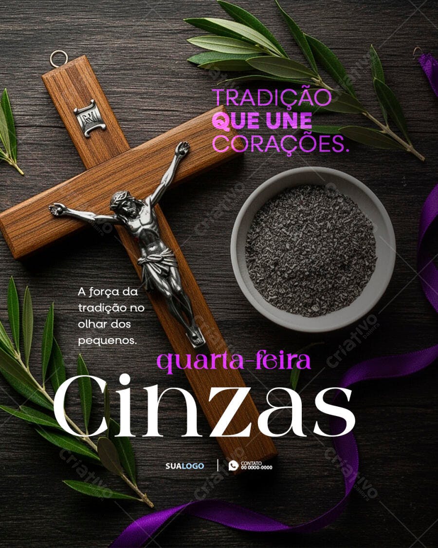 Post Quarta-feira de Cinzas Católico PSD Editável