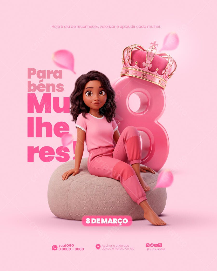 Post Instagram Dia da Mulher 8 de Março PSD Editável