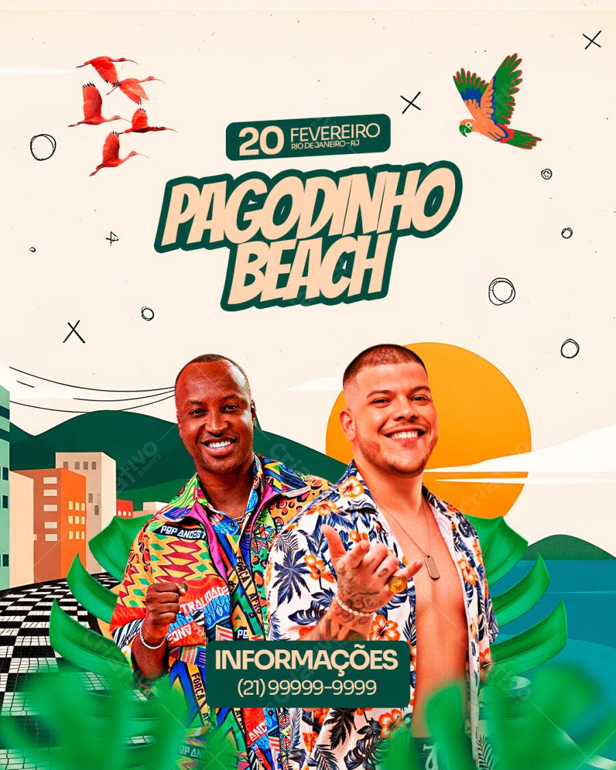 Post Instagram Pagodinho Beach 20 Fevereiro PSD Editável