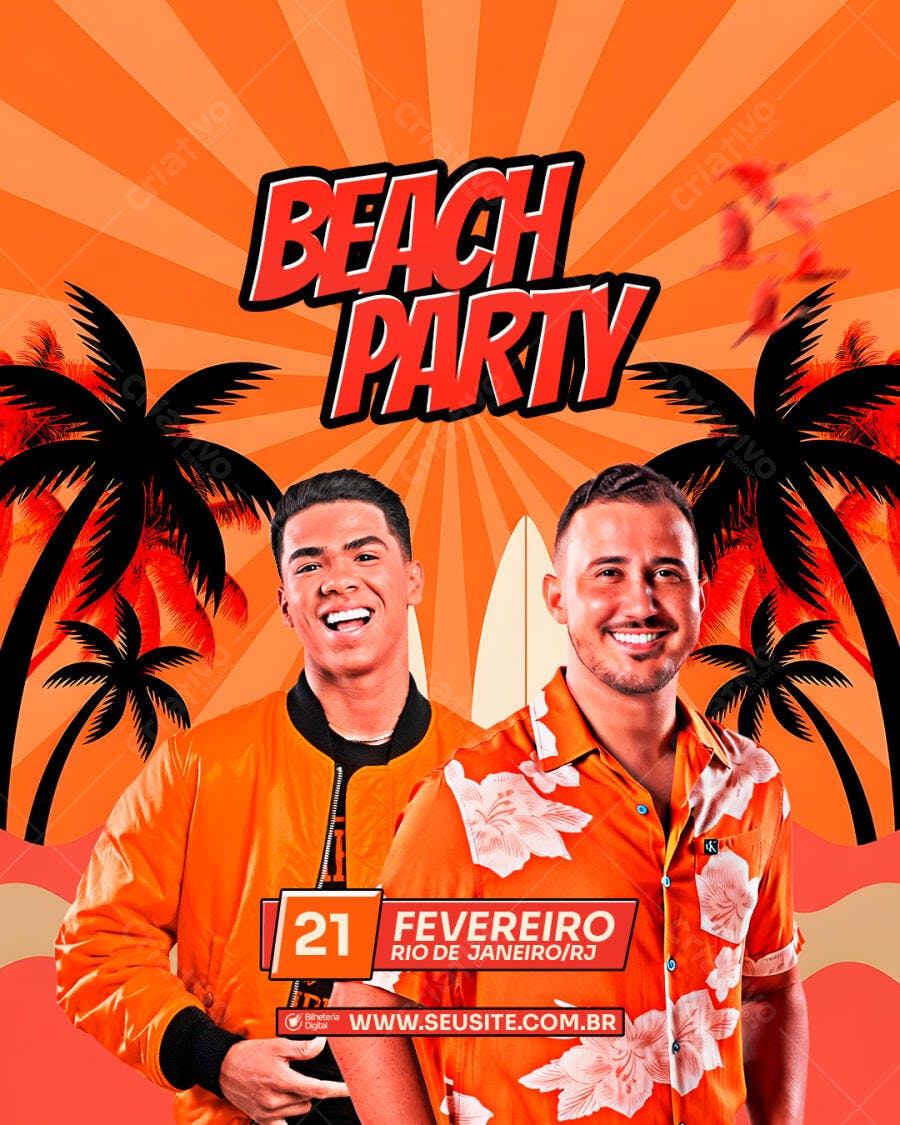 Flyer Beach Party Fevereiro Verão PSD Editável
