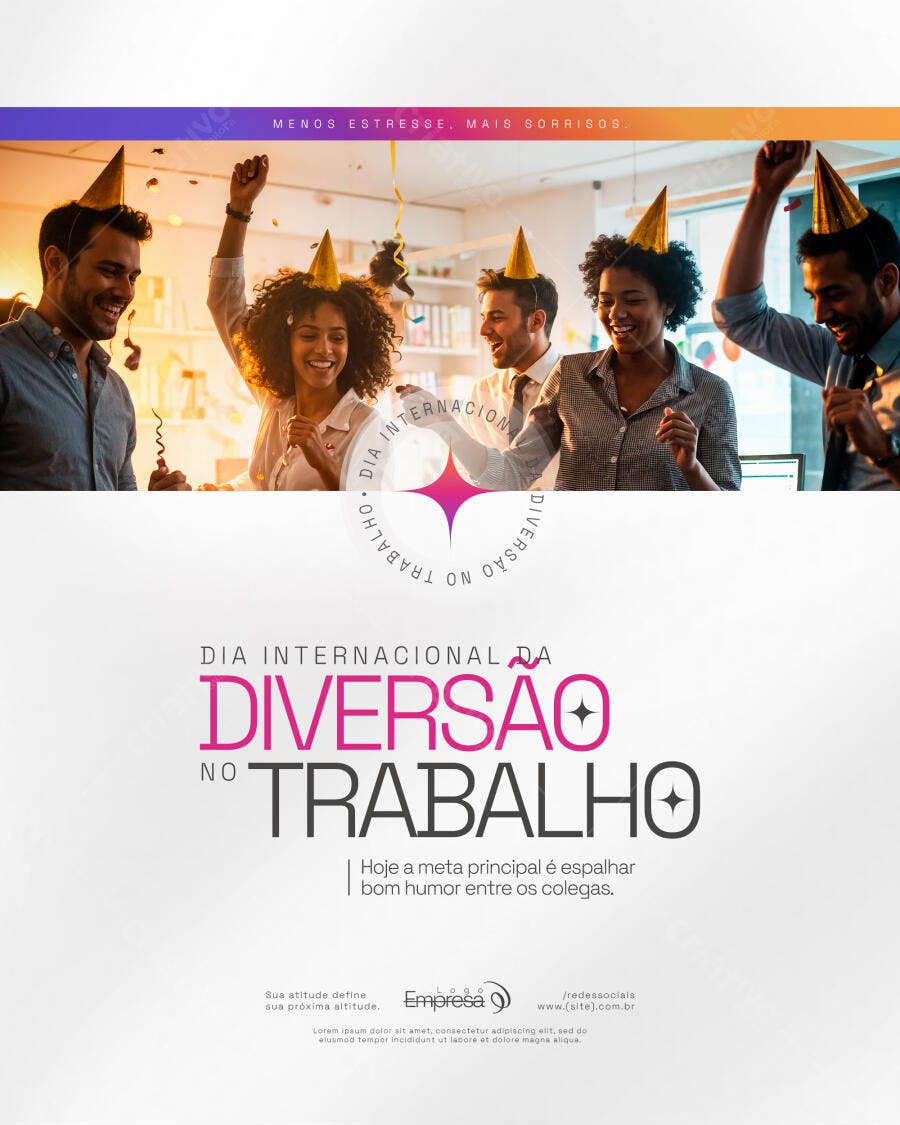 Post Dia Internacional da Diversão no Trabalho PSD Editável