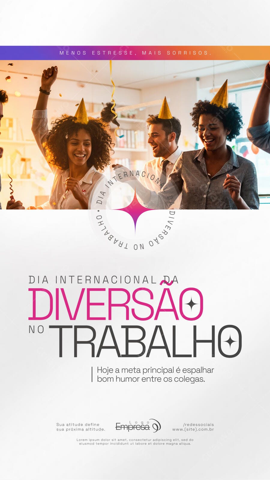 Post Dia Internacional da Diversão no Trabalho PSD Editável