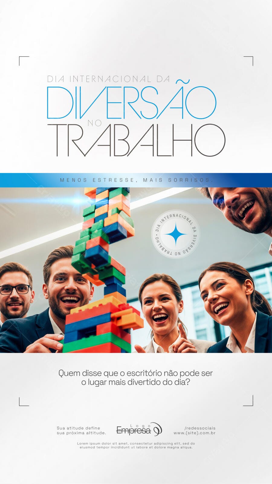 Post Dia Internacional da Diversão no Trabalho PSD Editável