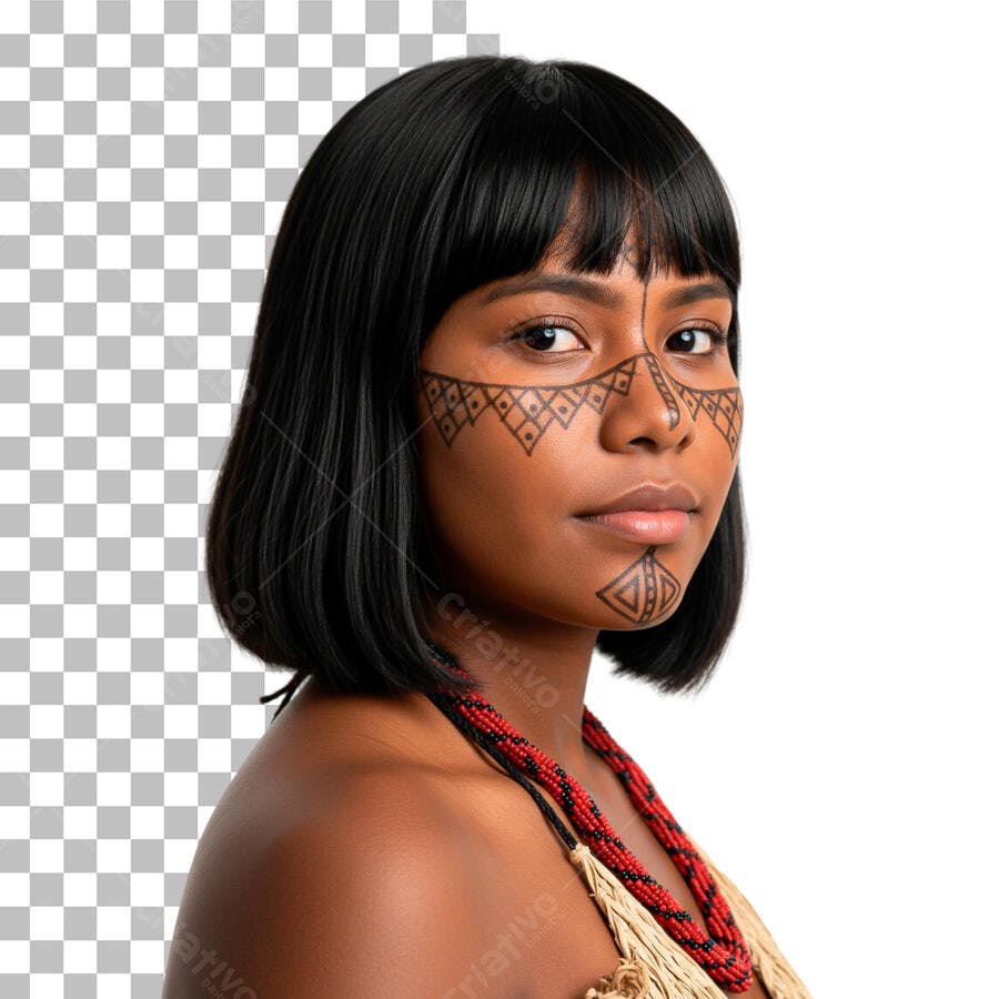 Foto Recortada Mulher Indígena Pintura Facial PNG Fundo Transparente