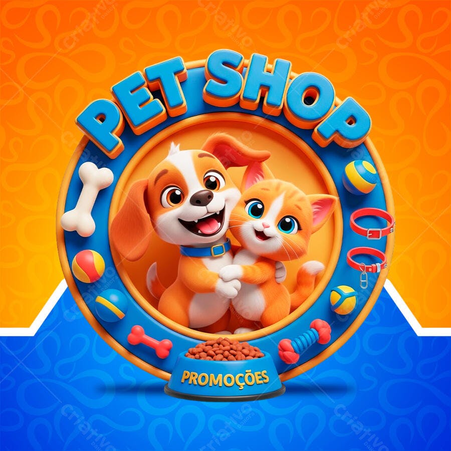 Selo 3D Pet Shop Cachorro Gato Promoções PNG Transparente