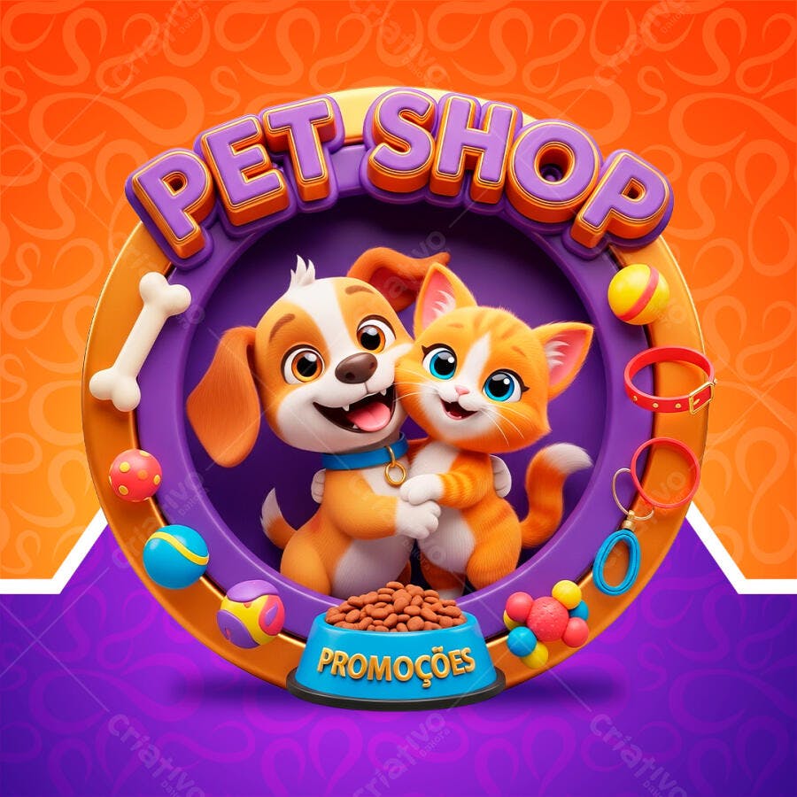 Selo 3D Pet Shop Cachorro Gato Promoções PNG Transparente