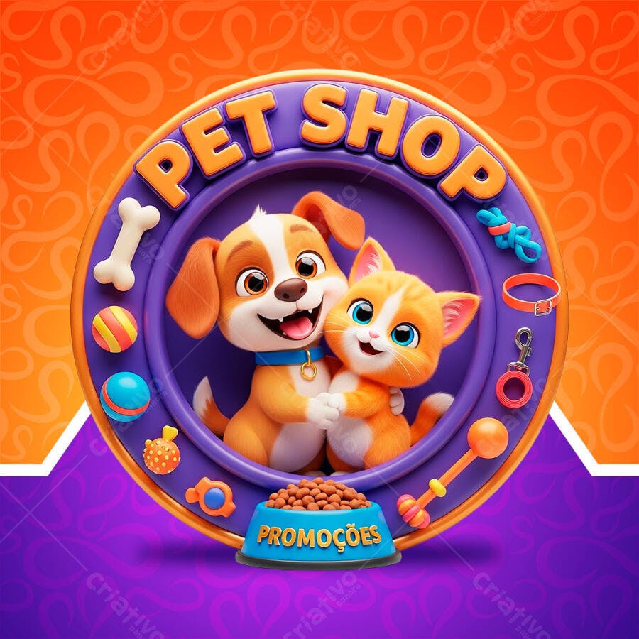 Selo 3D Pet Shop Cachorro Gato Promoções PNG Transparente