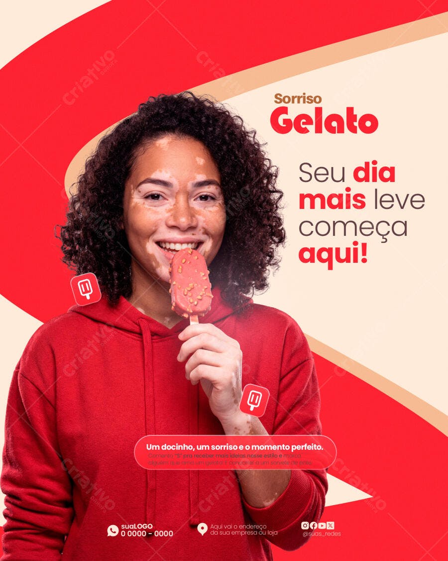 Post Instagram Sorveteria Gelato Promoção PSD Editável