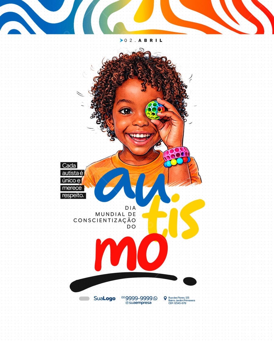 Post Dia Mundial Conscientização Autismo 2 de Abril PSD Editável