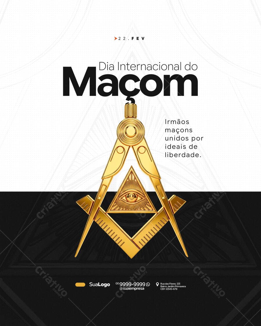 Post Dia Internacional do Maçom 22 Fev PSD Editável